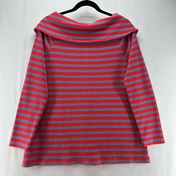 Soft Surroundings Sweater Womens PL Serene Button Collar Waffle Knit Red Purple - Picture 2 of 11